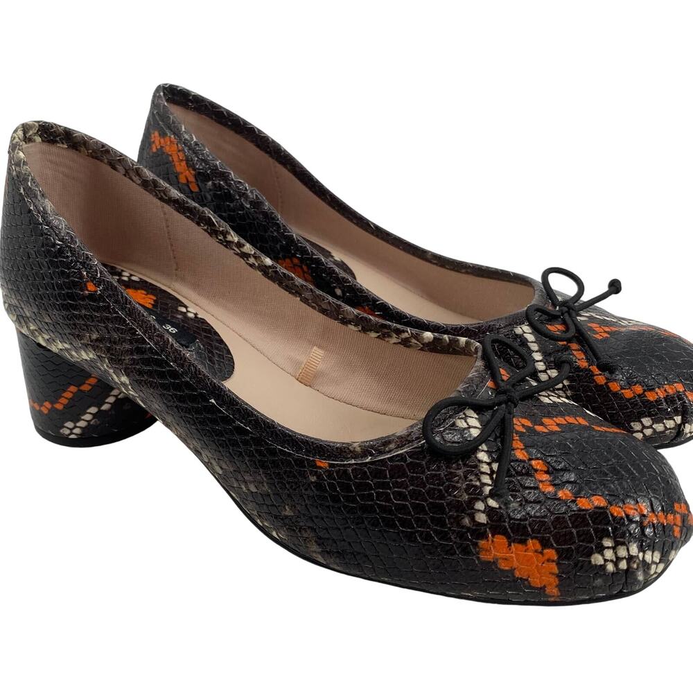 Zara Basic Womens 36 5.5 snakeskin print round mid block heel pump leather shoes